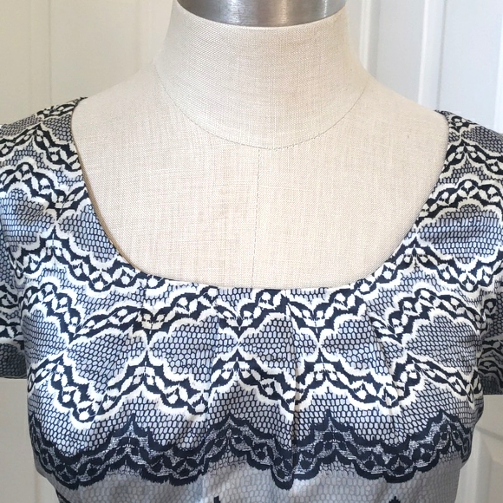 CAbi 100% Silk Blouse – Chantilly Lace Print Illusion | Black & White | MEDIUM - Picture 9 of 16